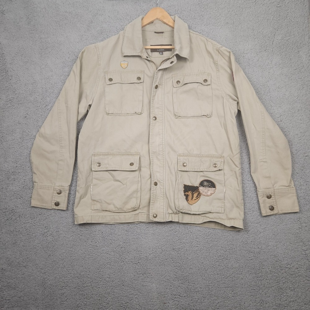 whispering smith london jacket mens extra large canvas Coat fullzip snaps Shaket